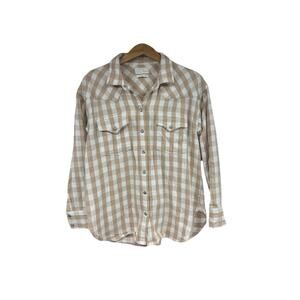 J. Crew Shirt Jacket Shacket Womens 4 Beige Plaid Relaxed Fit Snap Minimalist